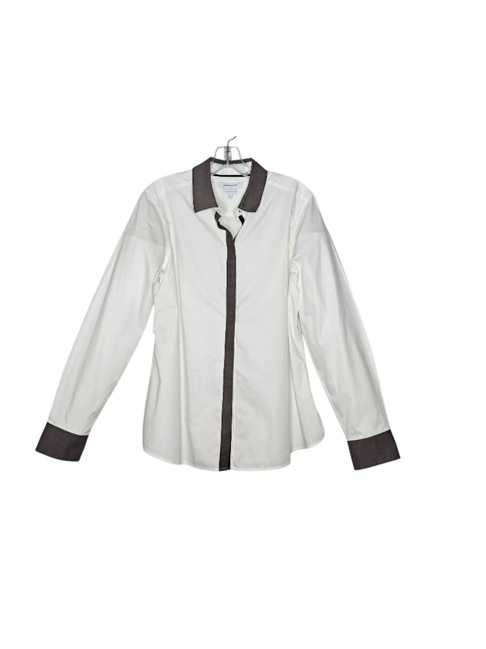 Foxcroft Womens White & Brown Non-Iron Heritage Shirt Long Sleeve Size 12